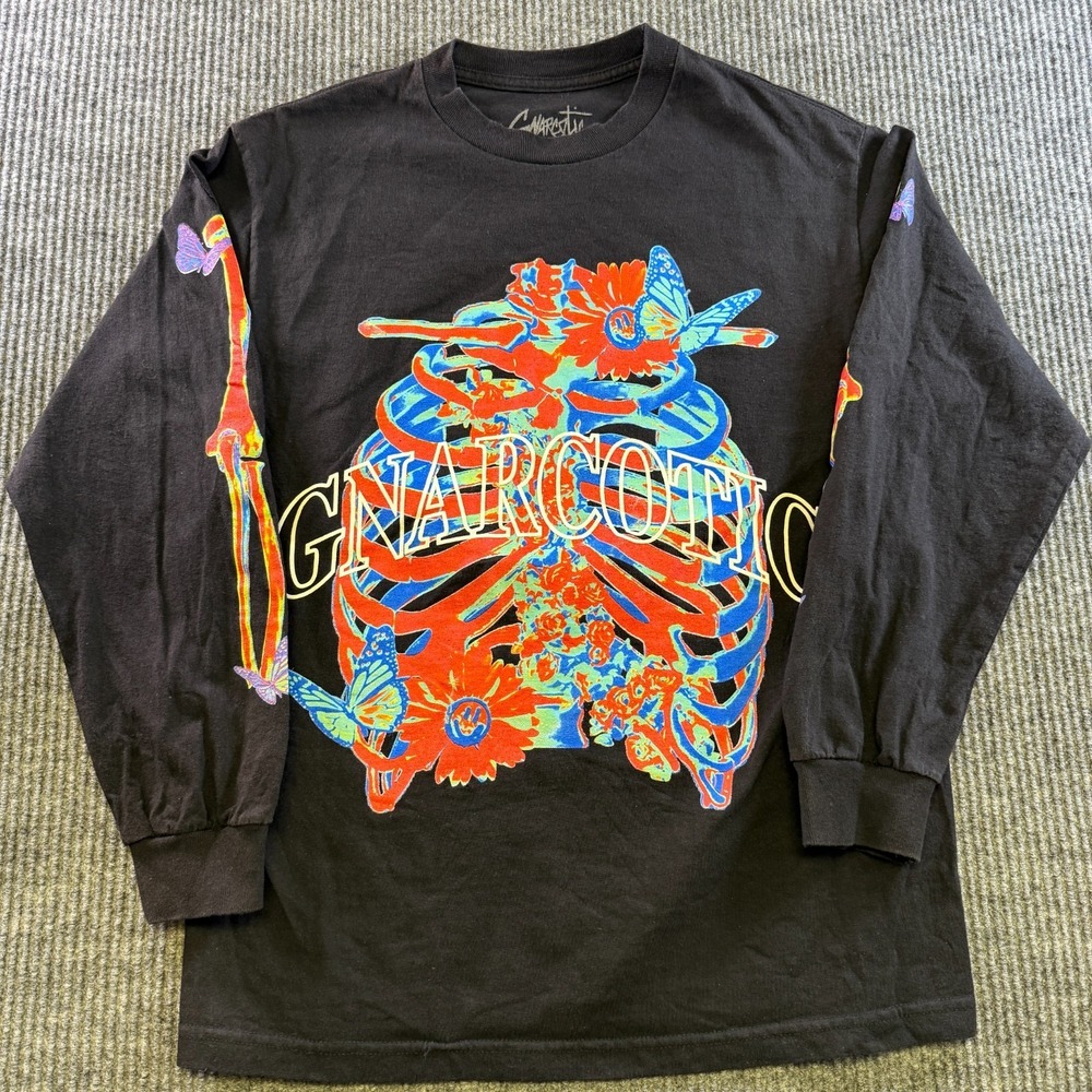 Gnarcotic‎ Long Sleeve T Shirt Mens M Black Graphic Streetwear Skeleton